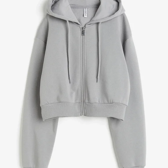 H&M Divided Light Gray Cropped Zip-through Hoodie - Picture 7 of 8